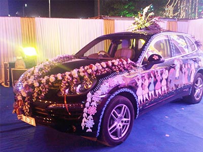 Car decoration arranges for wedding in Bhopal - Utsav Marriage Garden
