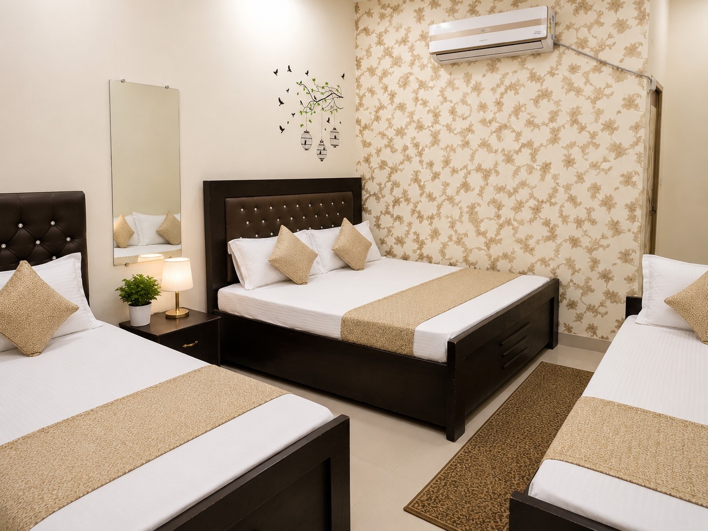 family-stay-wedding-venue-bhopal Family accommodation with comfortable bedding at Utsav Marriage Garden, Bhopal.